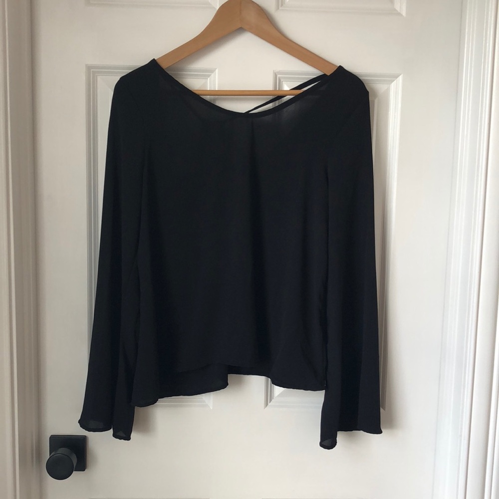 Black Long Sleeve Blouse with Strappy Back